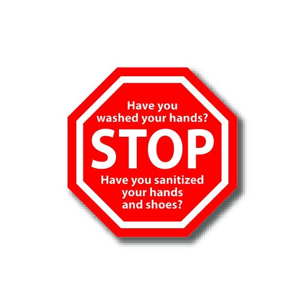 Ergomat 6in OCTAGON SIGNS Stop - Have you washed your hands? Have you sanitized your hands and shoes? DSV-SIGN 36 #0696 -UEN - main